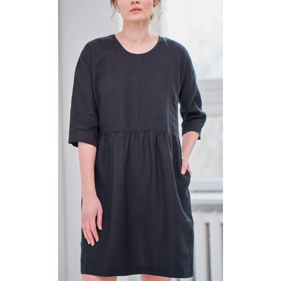 Women's Gap black linen summer dress w/ 3/4 length sleeves & pockets size 10 - Picture 1 of 9